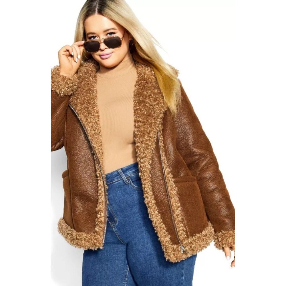 Evans Women's Plus Size Borg Biker Jacket - 26/28